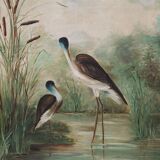 Large decorative painting of birds in water, France 1960s