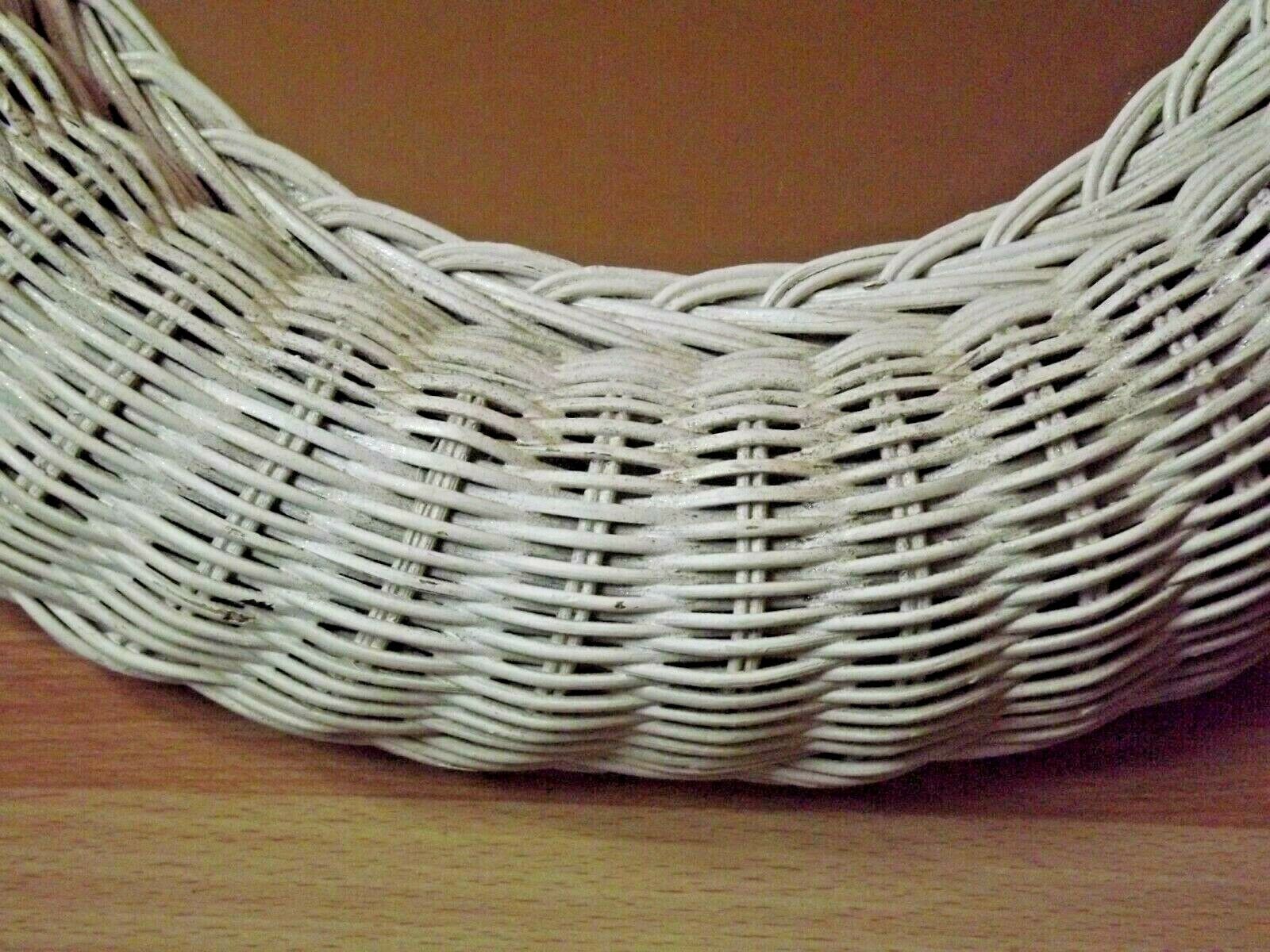 Vintage French White Oval Rattan Mirror Plywood Back Hanging Hook.