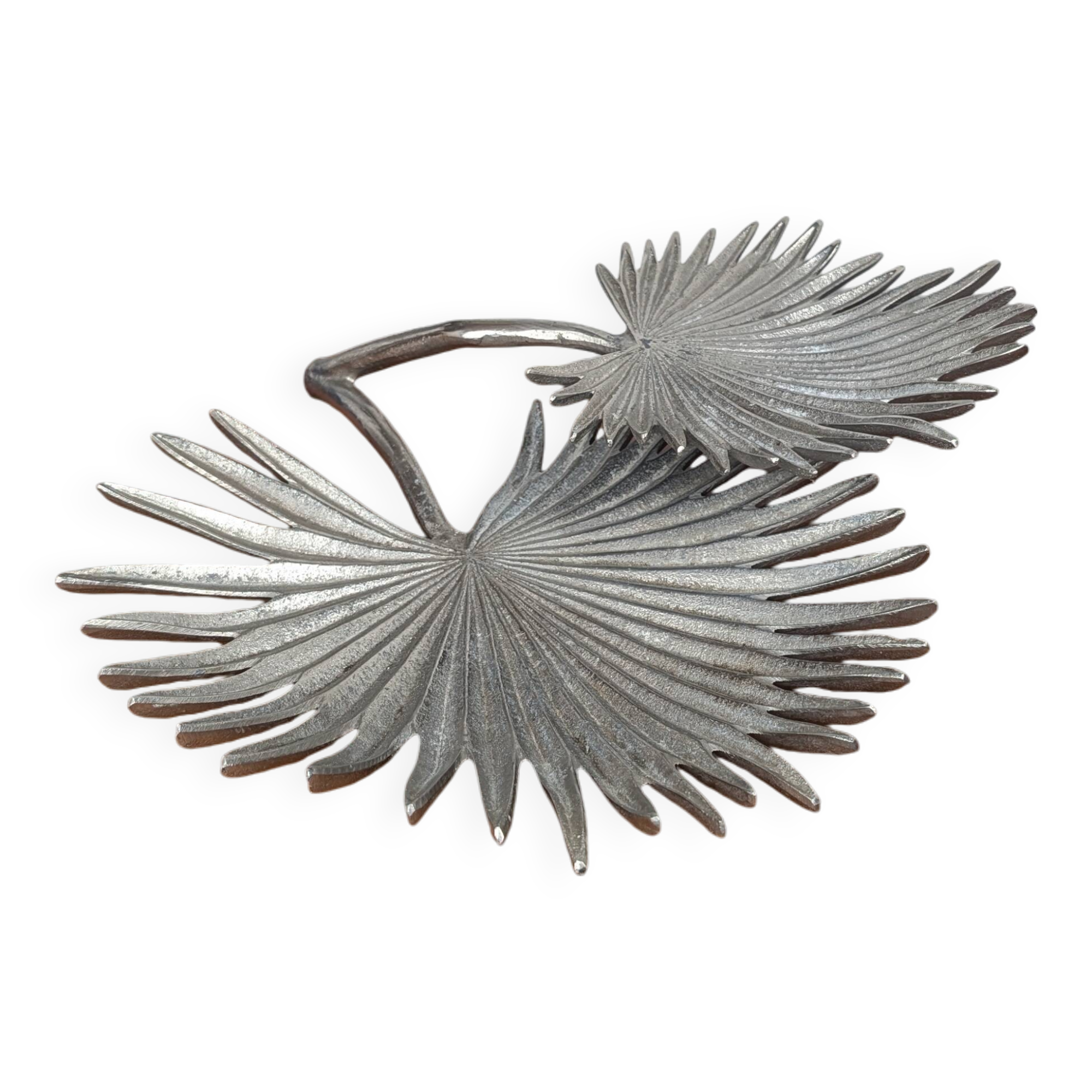 Vintage Two Tier Silver Metal Palm Leaf Fruit Basket