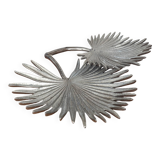 Vintage Two Tier Silver Metal Palm Leaf Fruit Basket