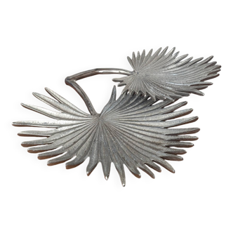 Corbeille à Fruits Feuilles de Palmier en Métal Argenté à Deux Niveaux, Vintage
