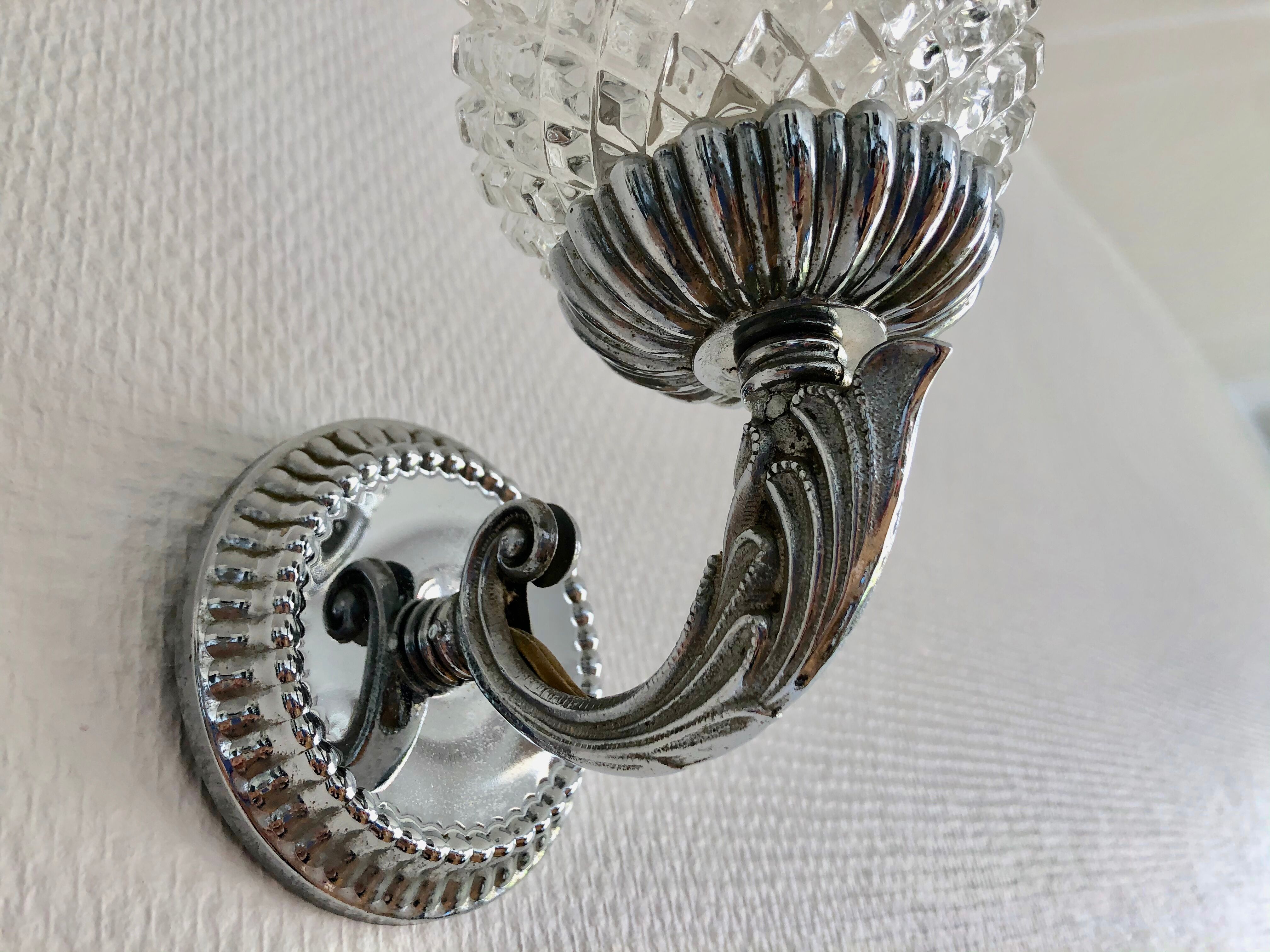 Paire d'appliques rétro verre et chrome