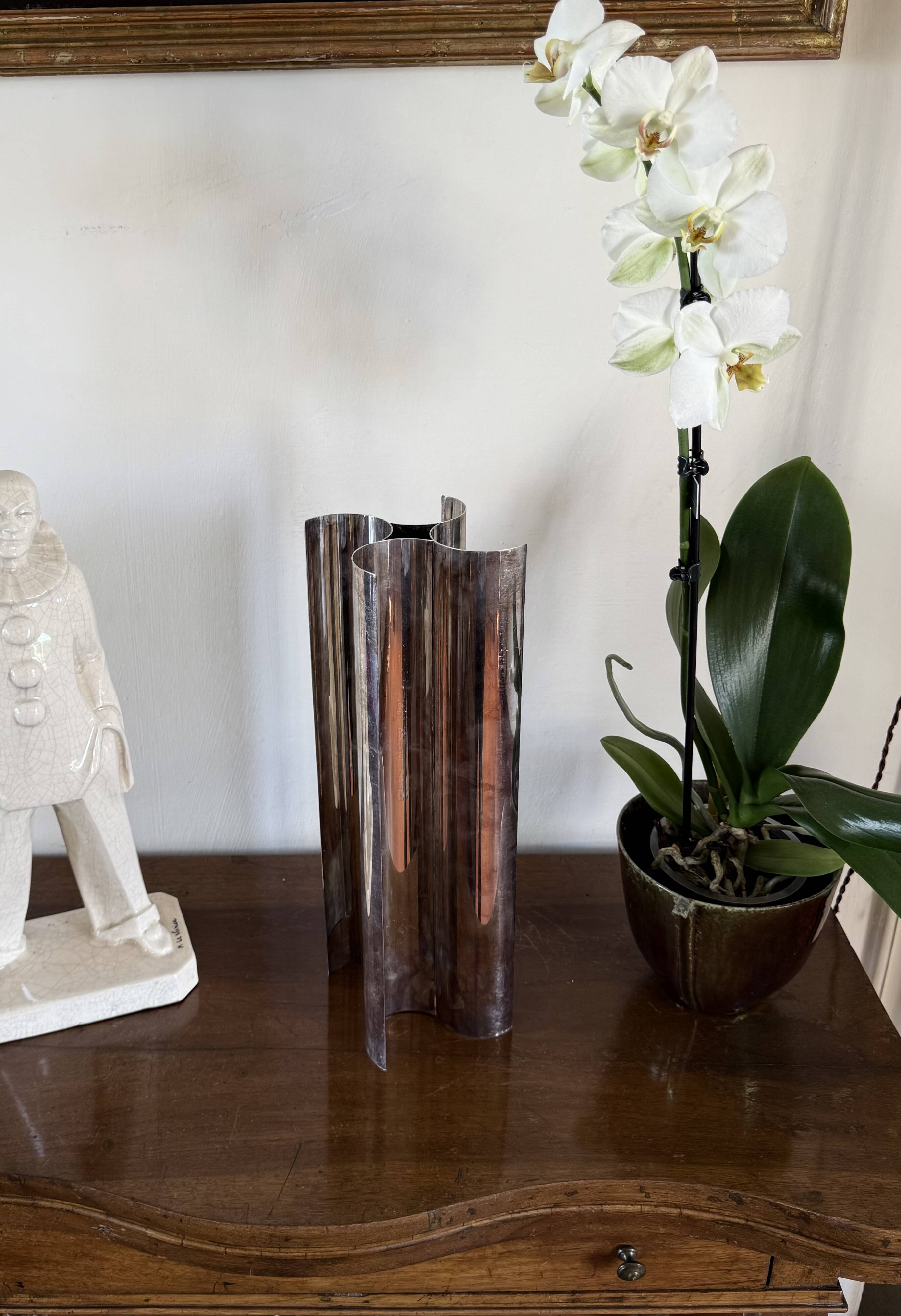 Christian Dior, Silver-plated solifleur sculptural vase, Dior France 1980s