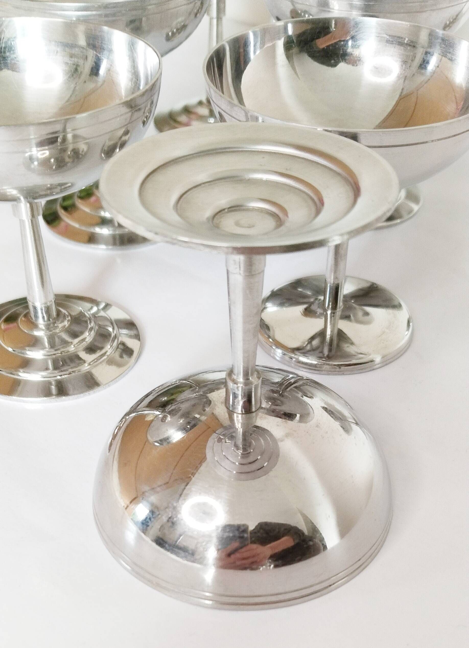Vintage ice cream or sorbet cups, in 18/10 stainless steel (ref12)