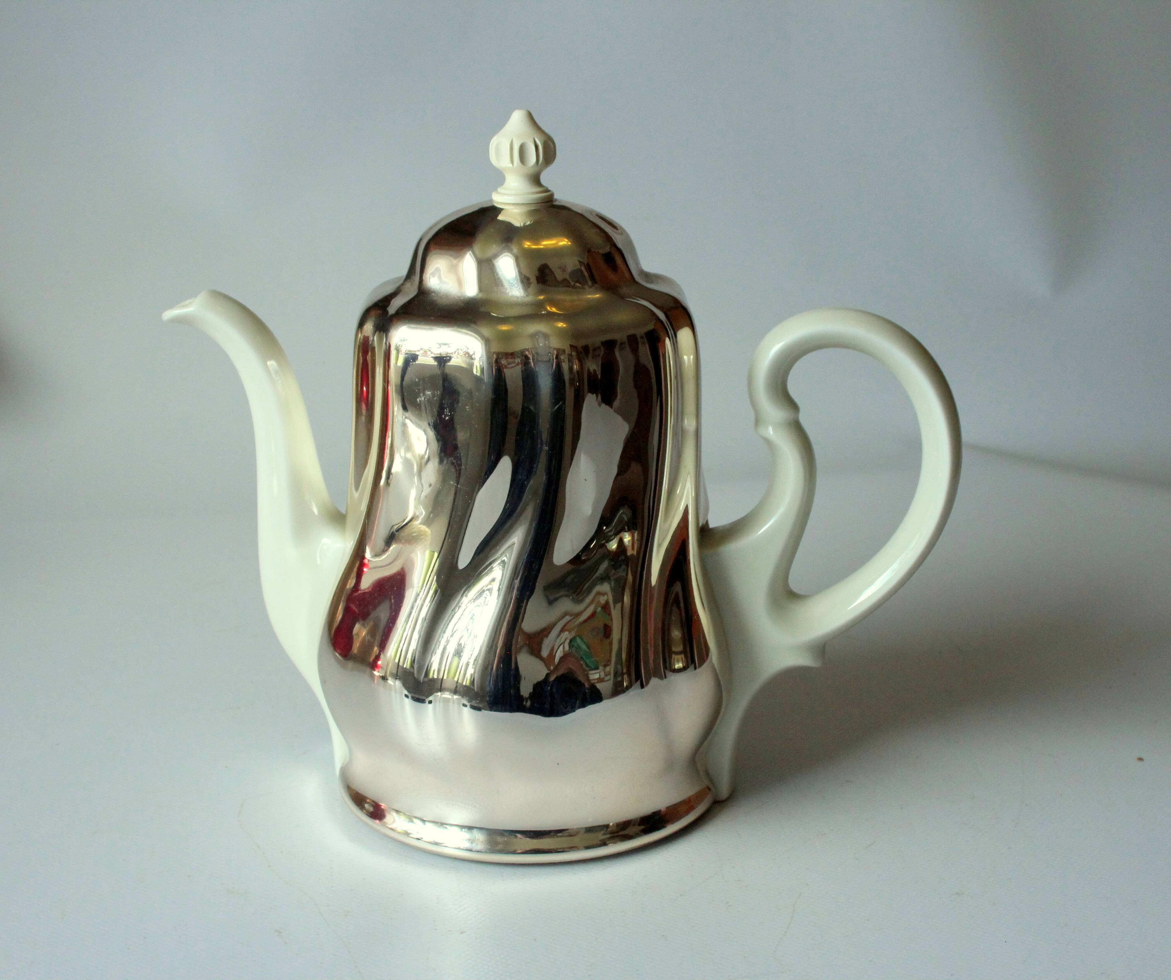 Cafetière en porcelaine HKE avec capot chauffant en métal argenté - Vintage