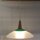 Scandinavian style pendant light in glass and wood - late 20th century
