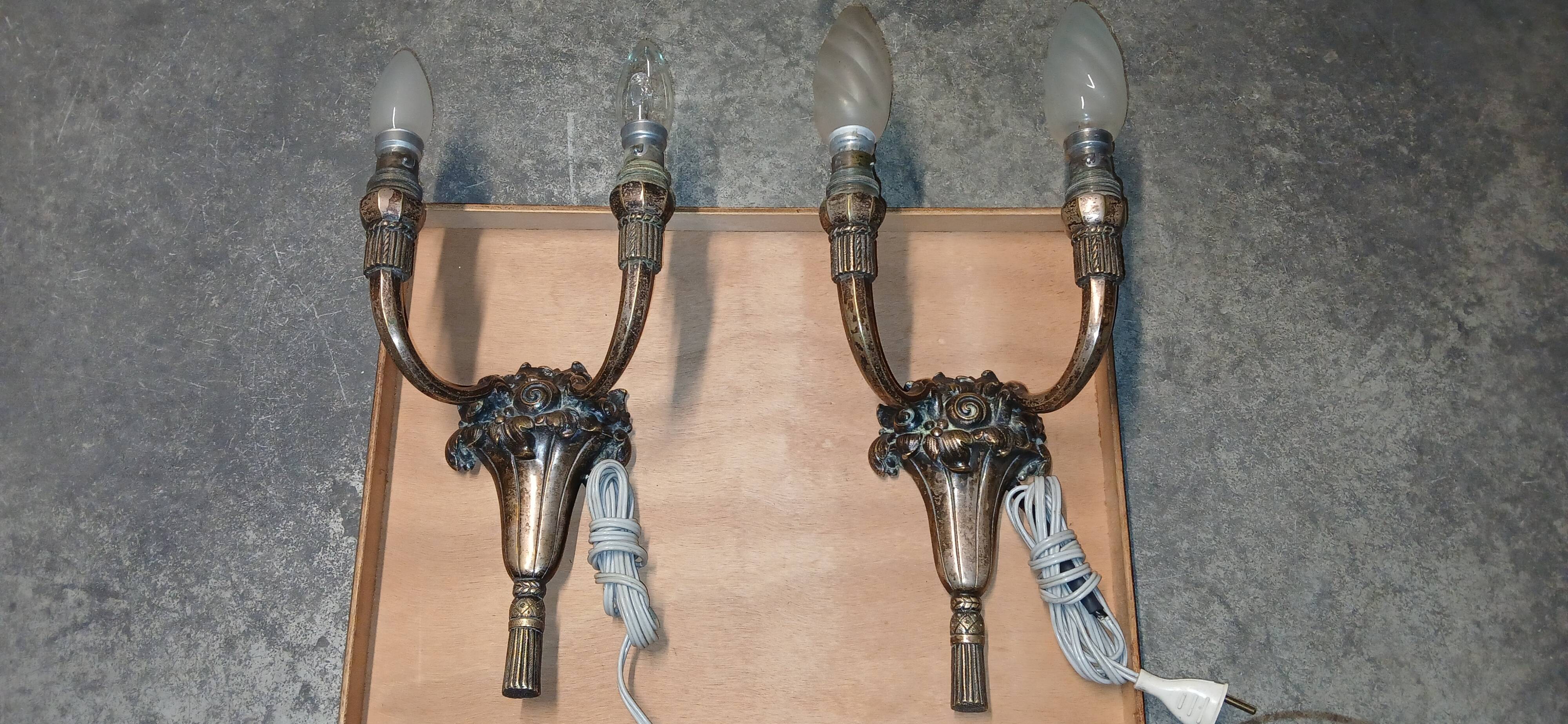 Pair of silvered bronze wall sconces 1900