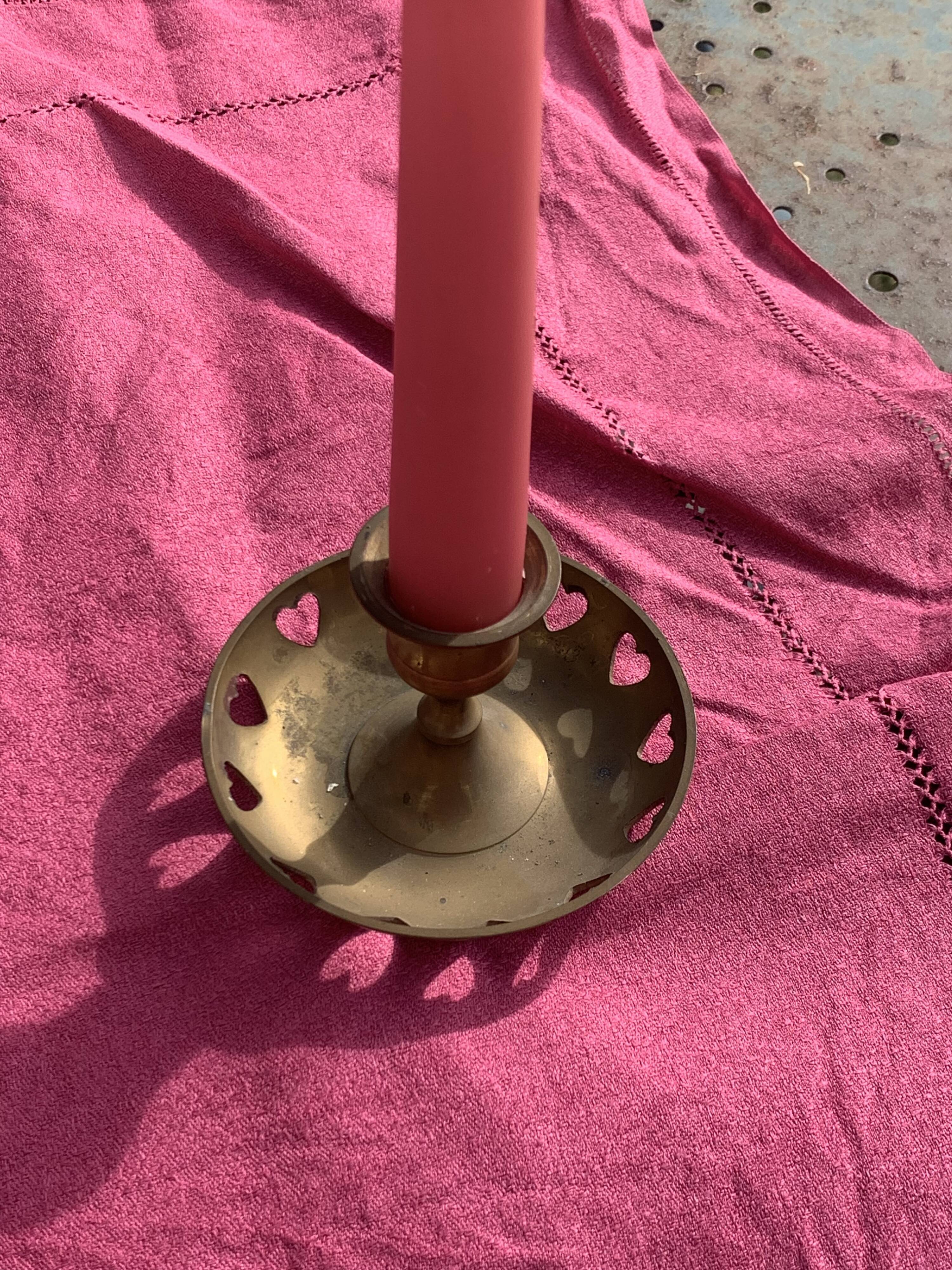 Vintage brass heart candle holder