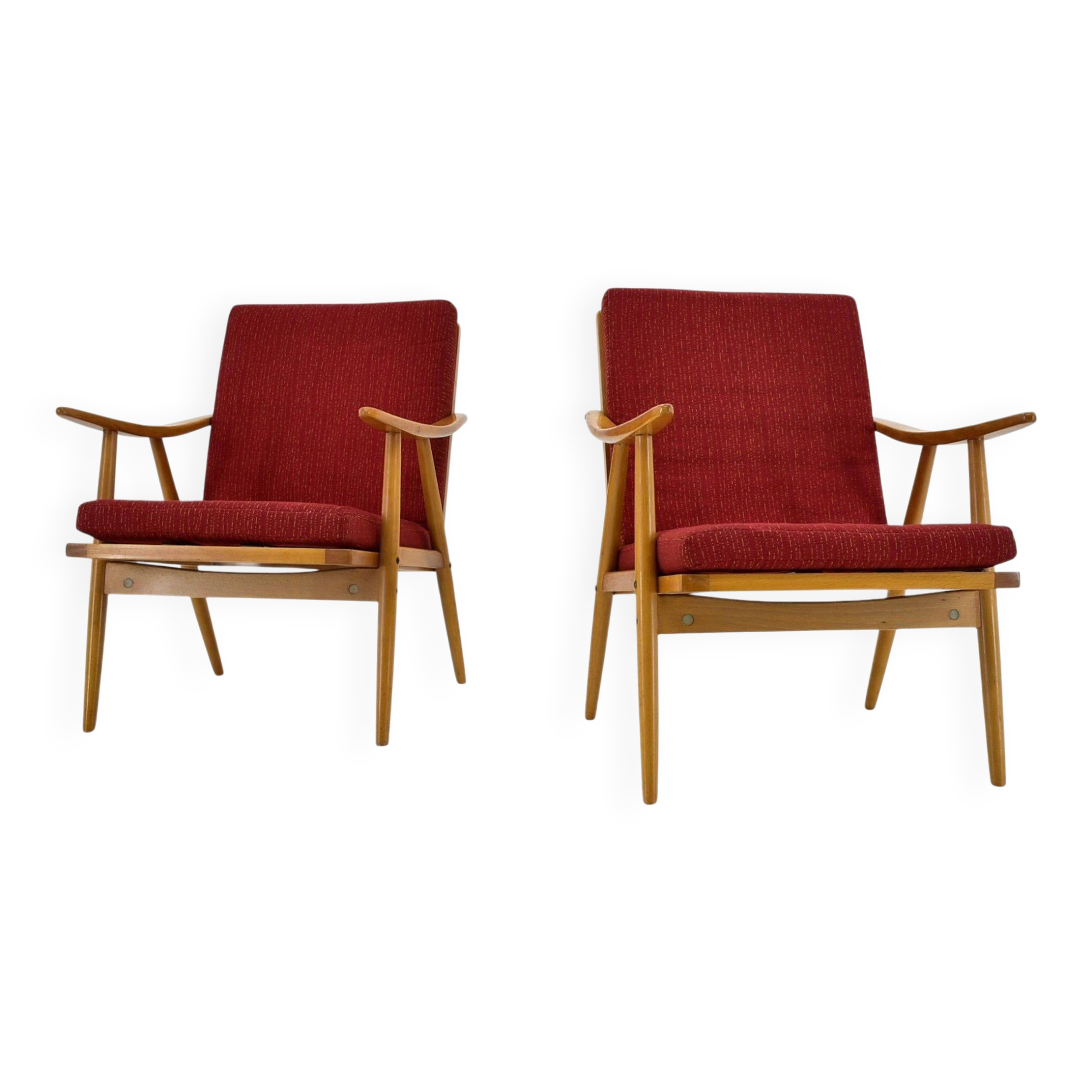 1960s pair of Ton/Thonet beech armchairs, Czechoslovakia