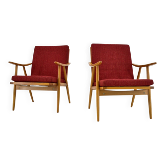 1960s pair of Ton/Thonet beech armchairs, Czechoslovakia