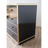 Vintage chest of drawers in lacquered wood and gilded metal 1970