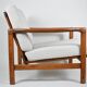 Fauteuil bouclé original, vintage, restauré, blanc, teck