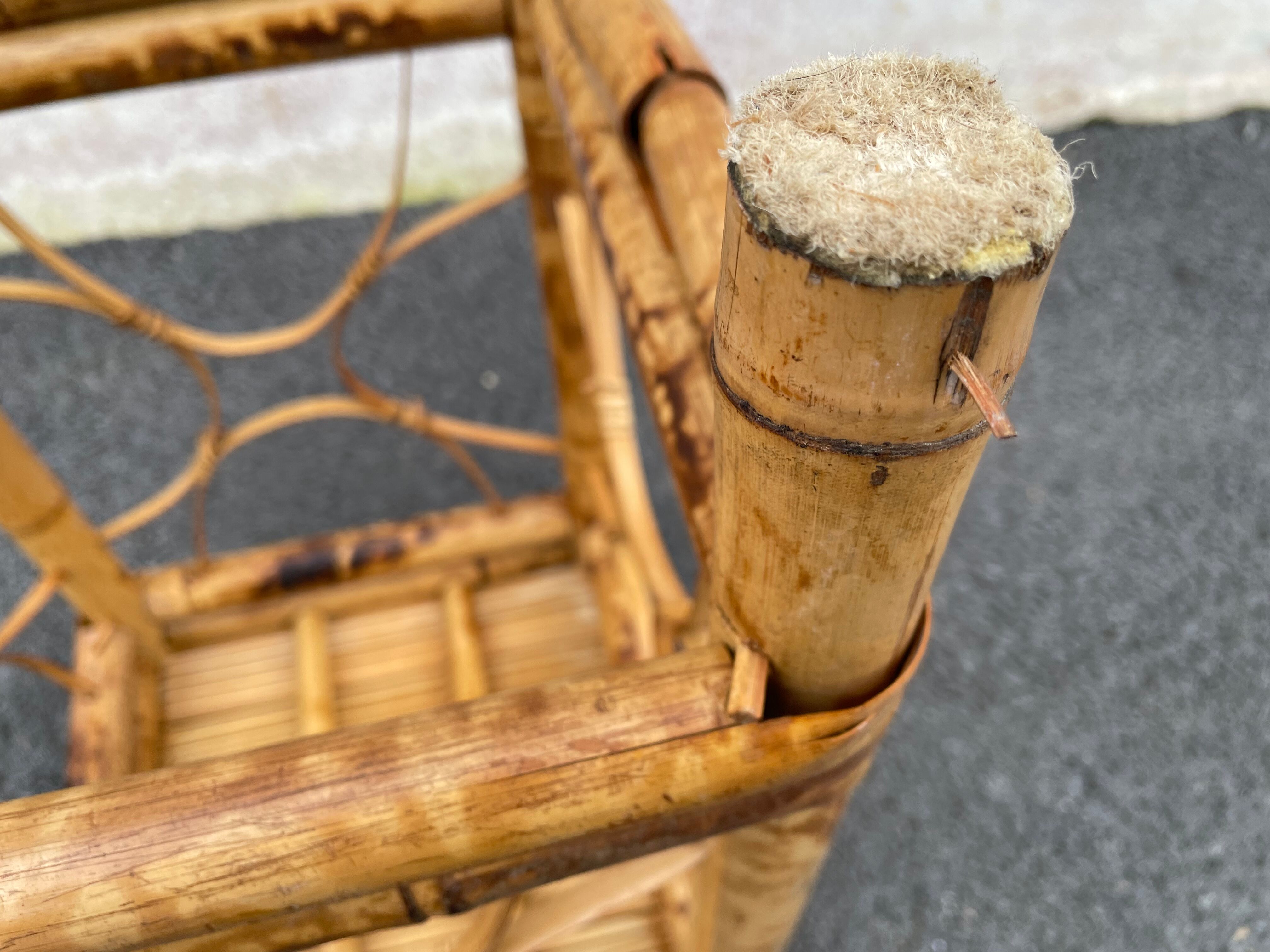 Tabouret bambou brûlé années 50