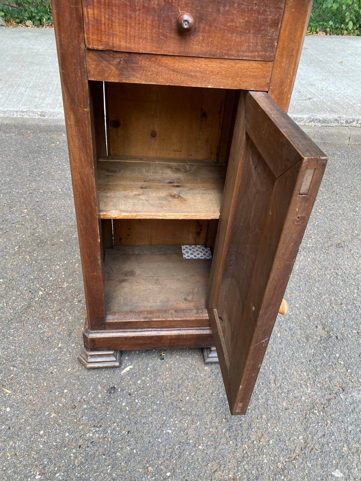 Louis Philippe bedside table from the 19th century in solid wood and grey marble.