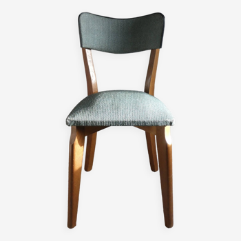 Bistro chair from the 50s, in wood and green Skai