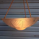 Art Deco ceiling lamp/chandelier in white pressed molded glass in working order