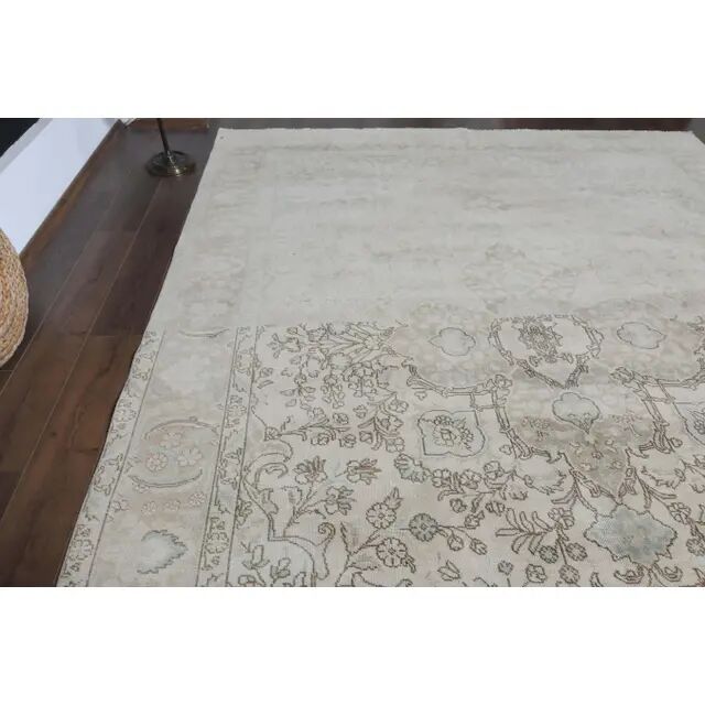 1970s Vintage Persian Handmade Wool Cotton Beige Area Rug 285x370
