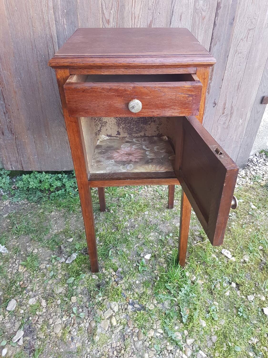 Old bedside table wooden nightstand drawer + case vintage