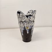 Large black and white glazed ceramic vase - contemporary style 25 cm