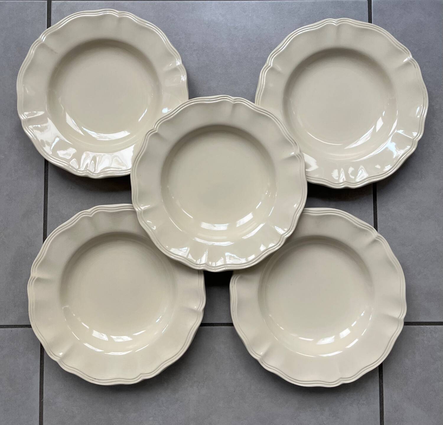 Ivory fluted deep plates Sarreguemines