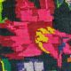 Tapis en laine tissé à la main, fond noir avec fleurs colorées