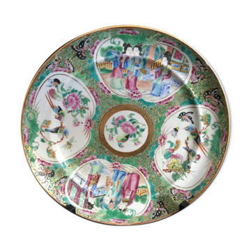 Assiette Canton - Porcelaine - décor de personnages et d'oiseaux - Chine - XIXe siècle
