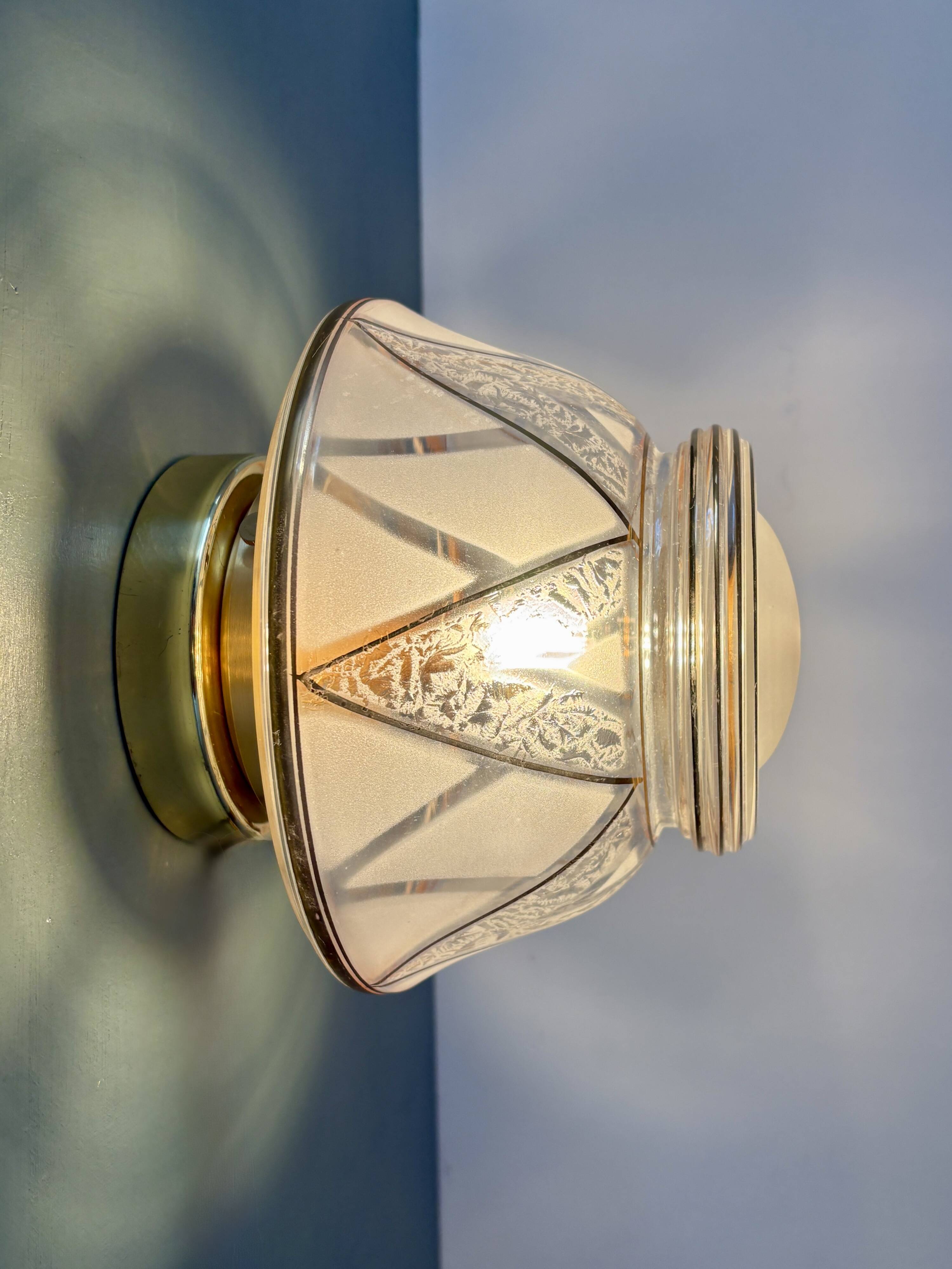 Vintage Art Deco white and gold glass globe wall/ceiling light.