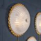 Vintage 20thc set of three frosted glass & brass wall lights, murano c.1980