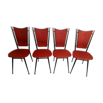 Set of 4 chairs 1950 feet red leatherette metal compass
