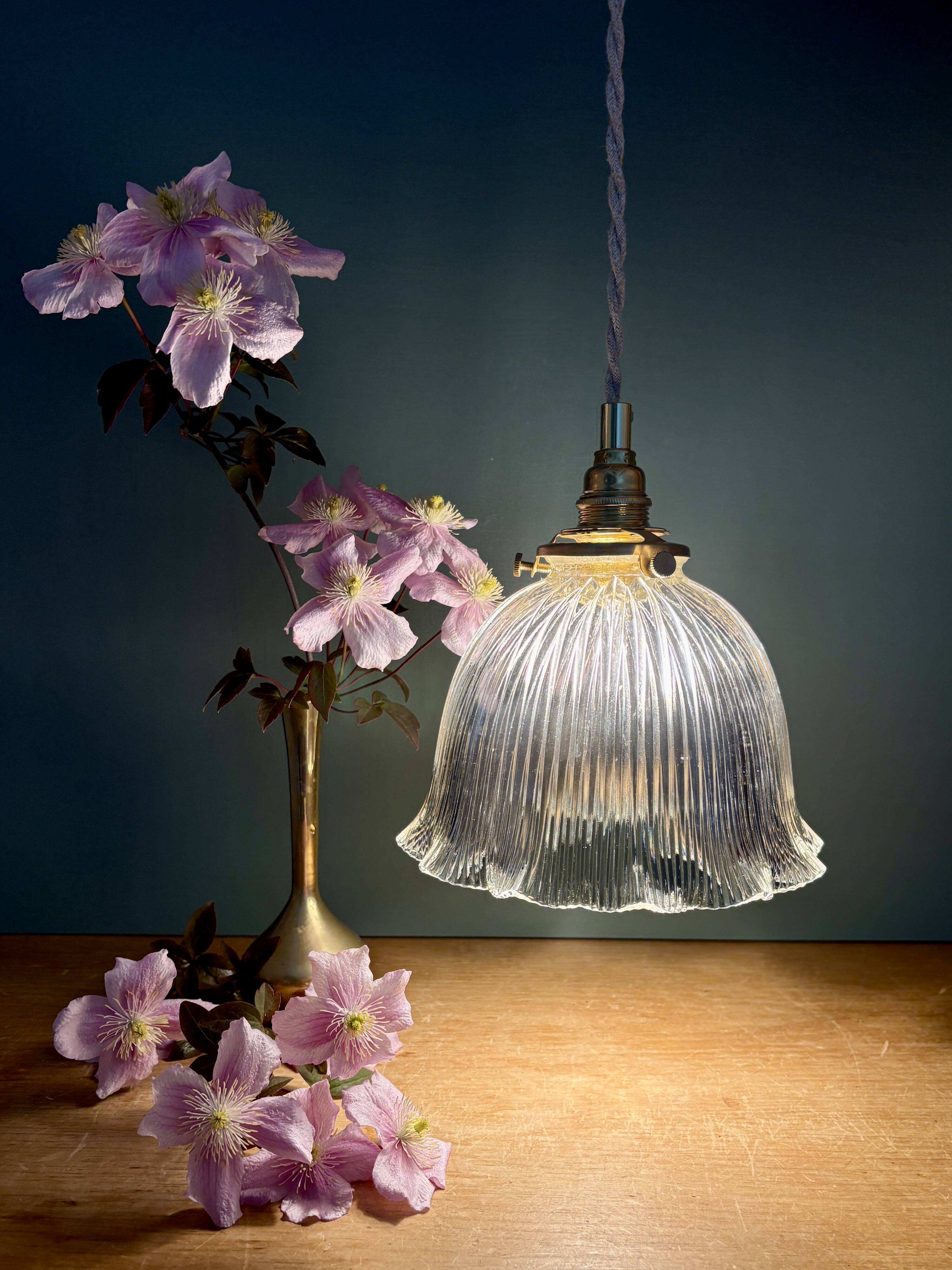 Vintage glass holophane pendant light