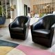 Paire fauteuil cabriolet cuir noir 1990
