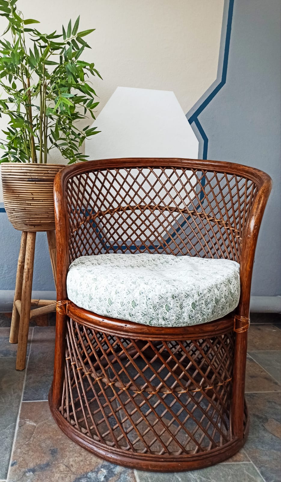 Pair of vintage bamboo rattan armchairs