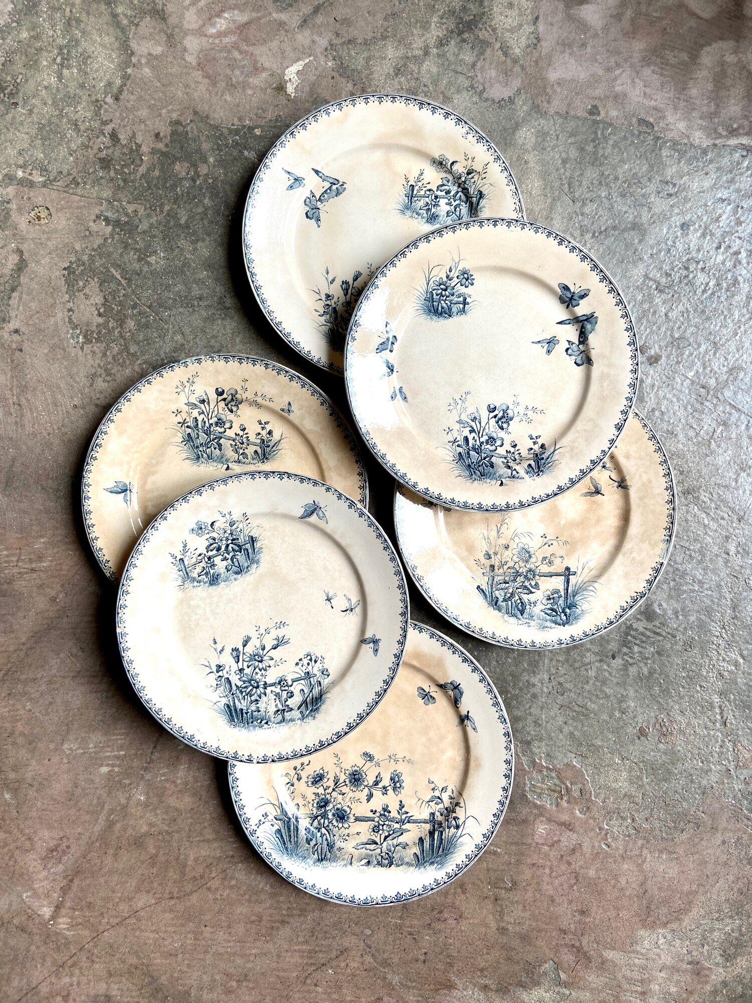 6 dessert plates Sarreguemines in iron earth, service "Tsarina"