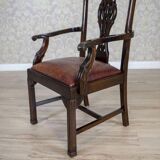 Late-19th Century English Walnut Chairs with Leather Upholstery, 1920s, Set of 4