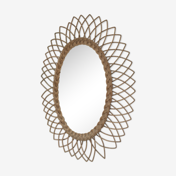 Miroir rotin oval vintage, 1960