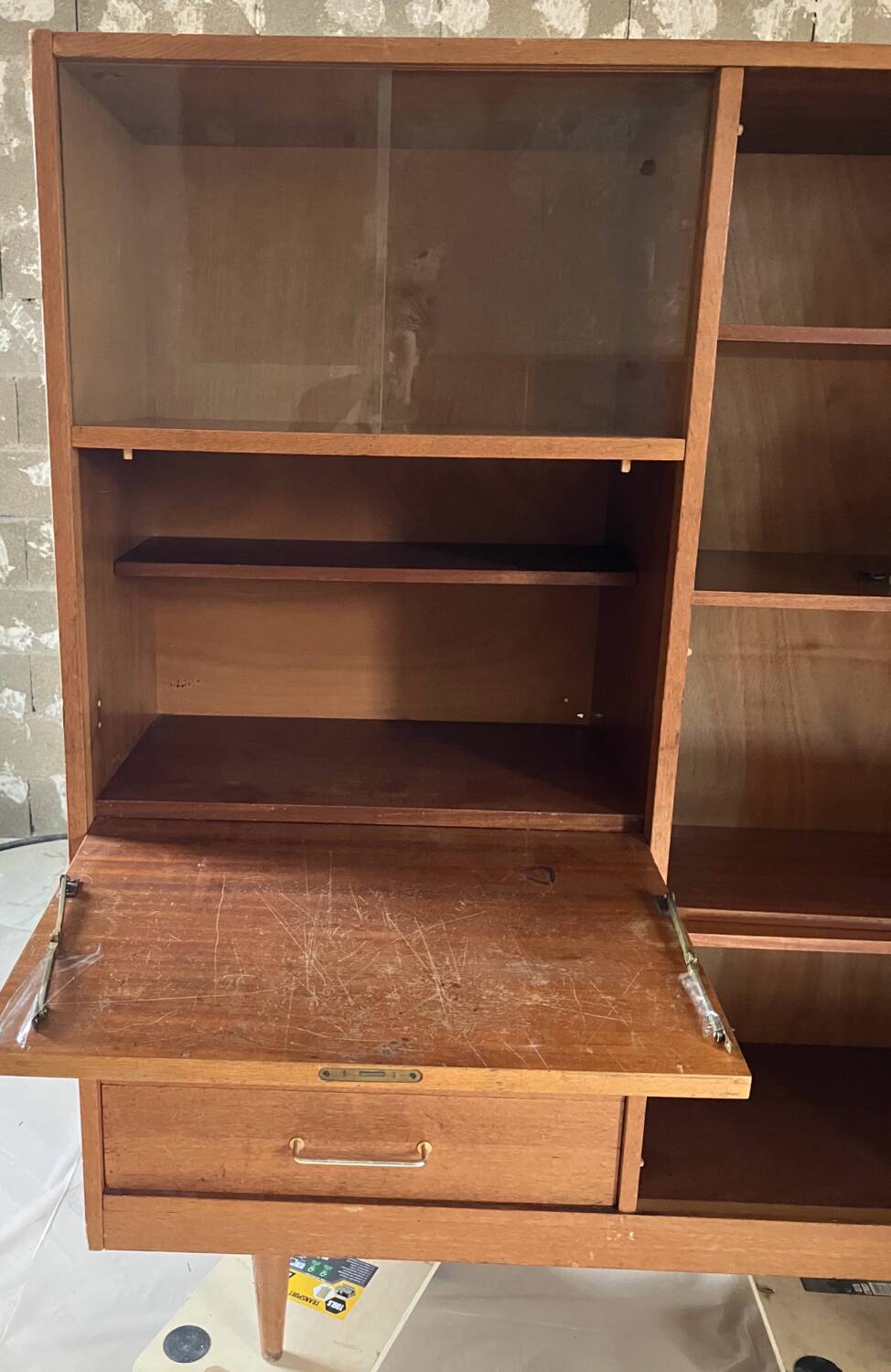 1960s cabinet, desk, display cabinet, drawers