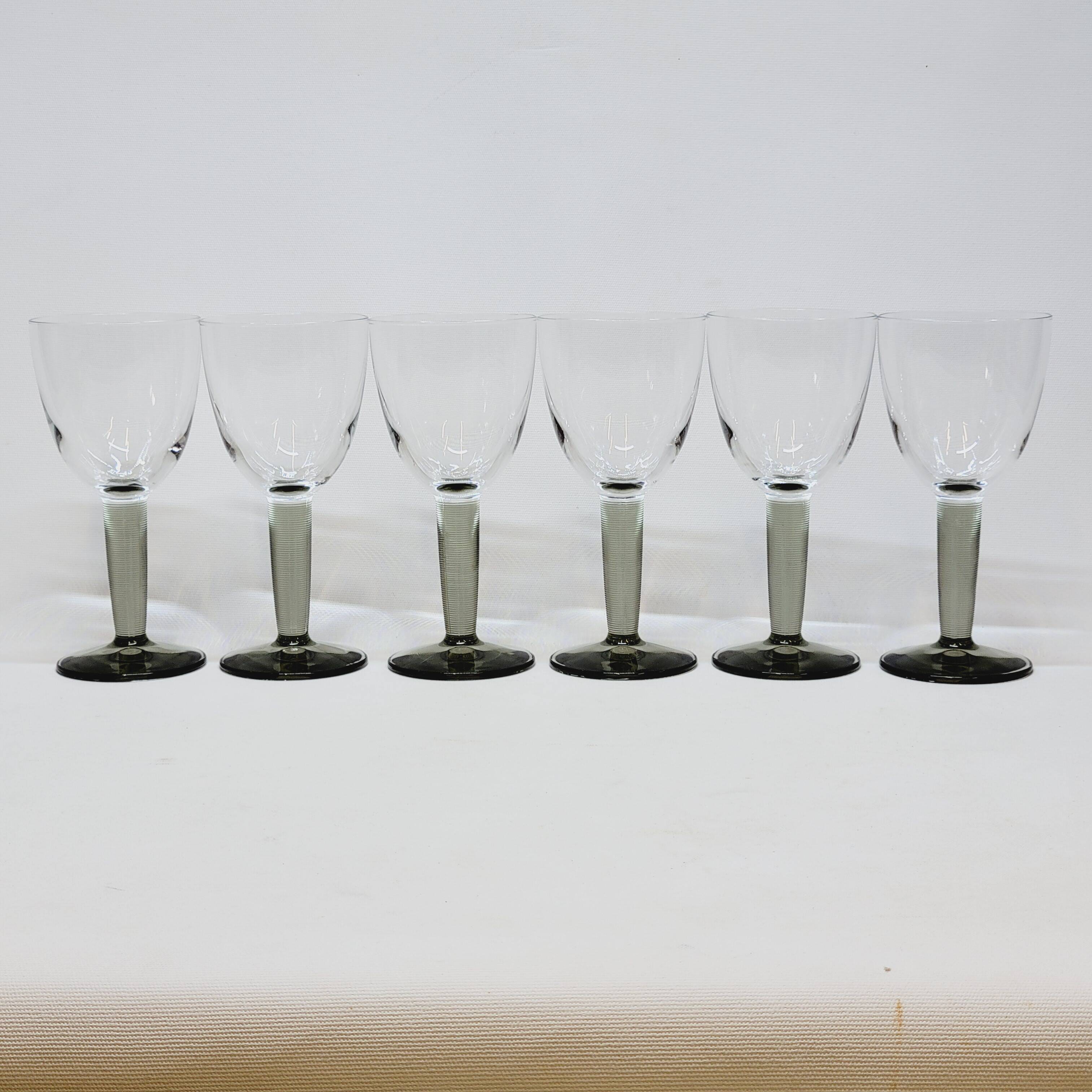 6 verres à vin vintage Bormioli Rocco en cristal gris strié