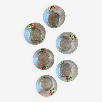 Set of 6 vintage glass ramekins flower designs
