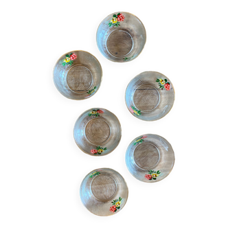 Set of 6 vintage glass ramekins flower designs