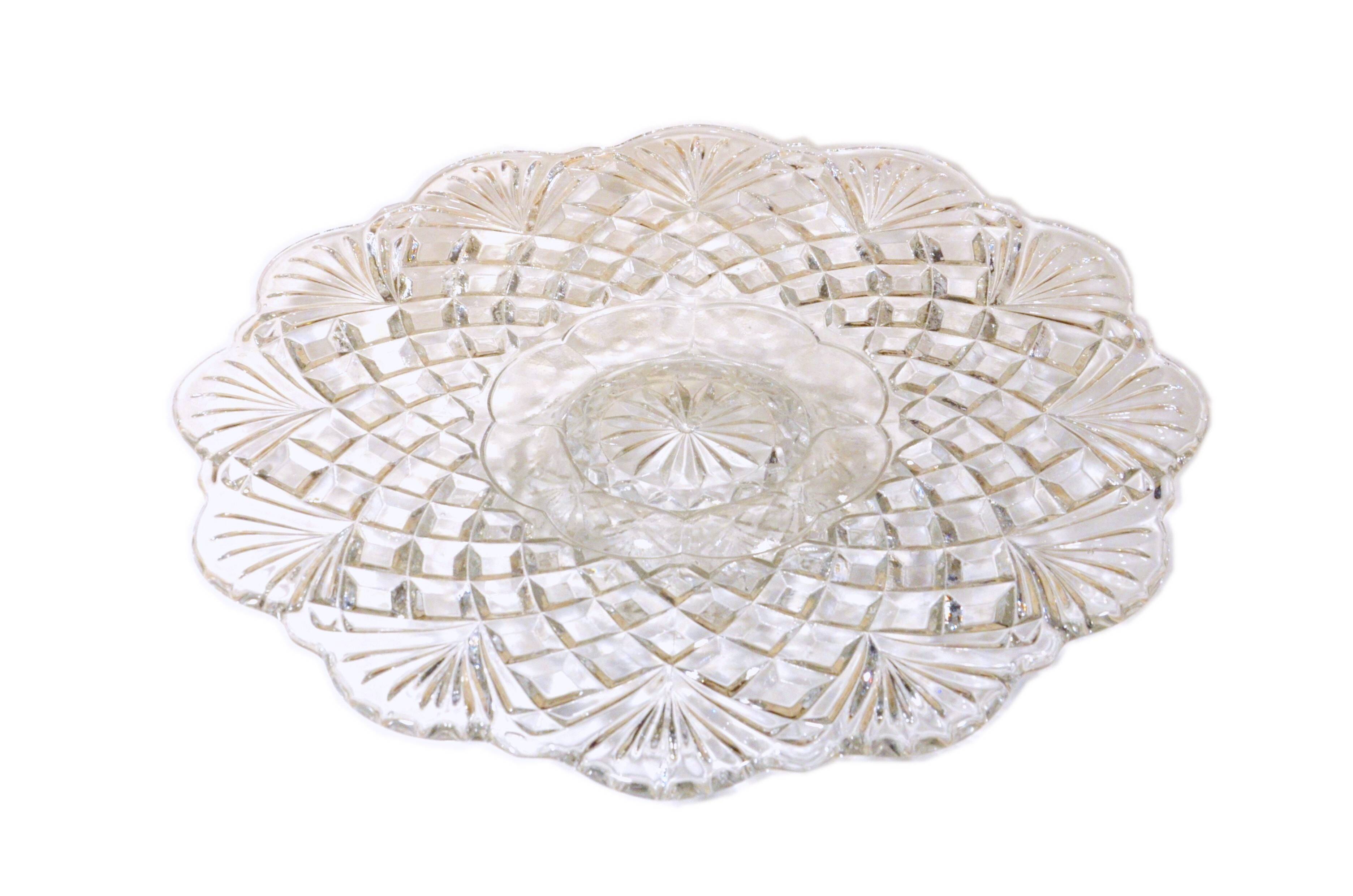 Pressed glass plate in the Pineapple style by Smith Glass, 30cm