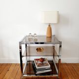 80s chrome and smoked glass rolling trolley