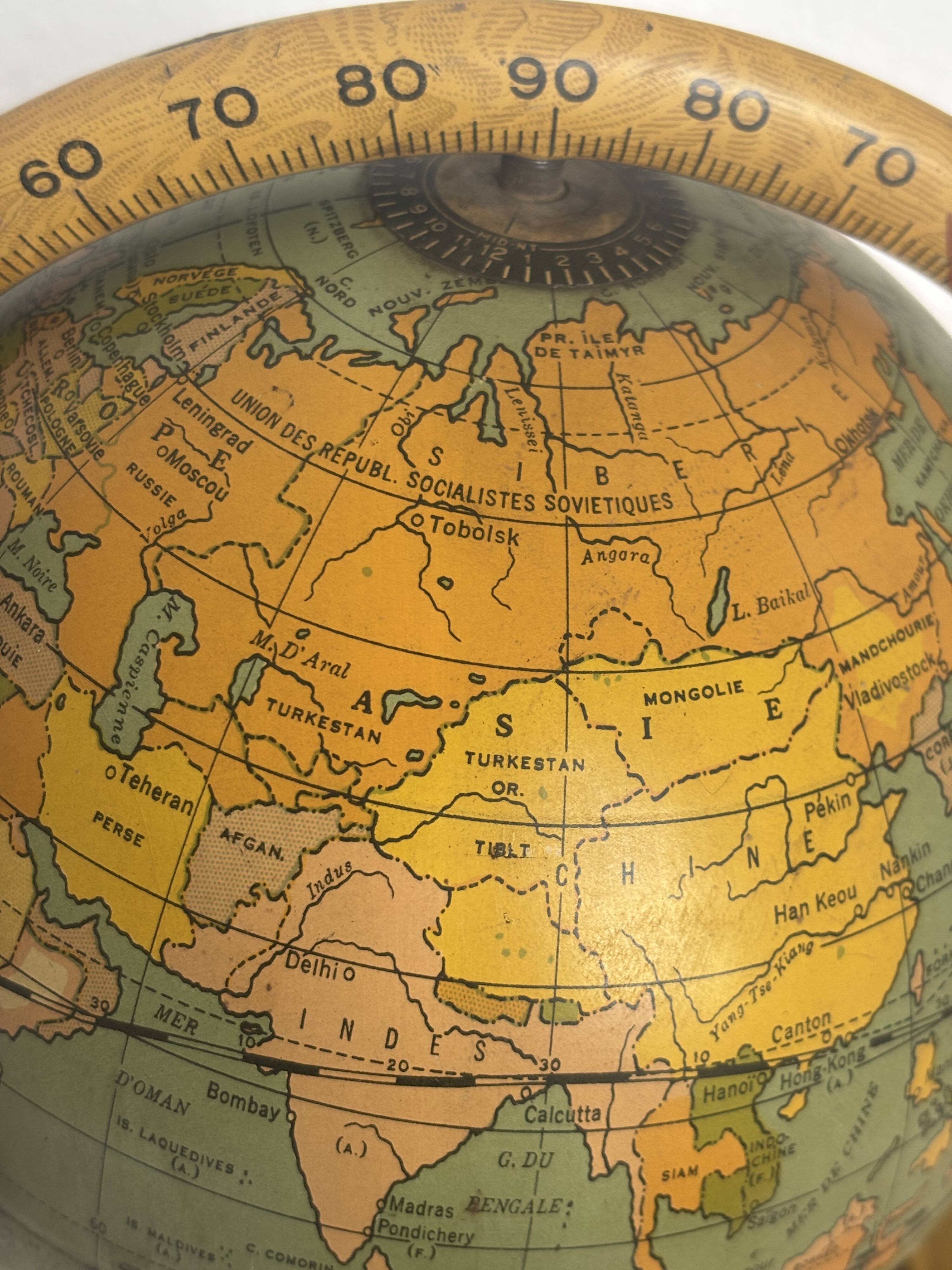 Vintage 1920 terrestrial globe world map metal USA - 25 cm