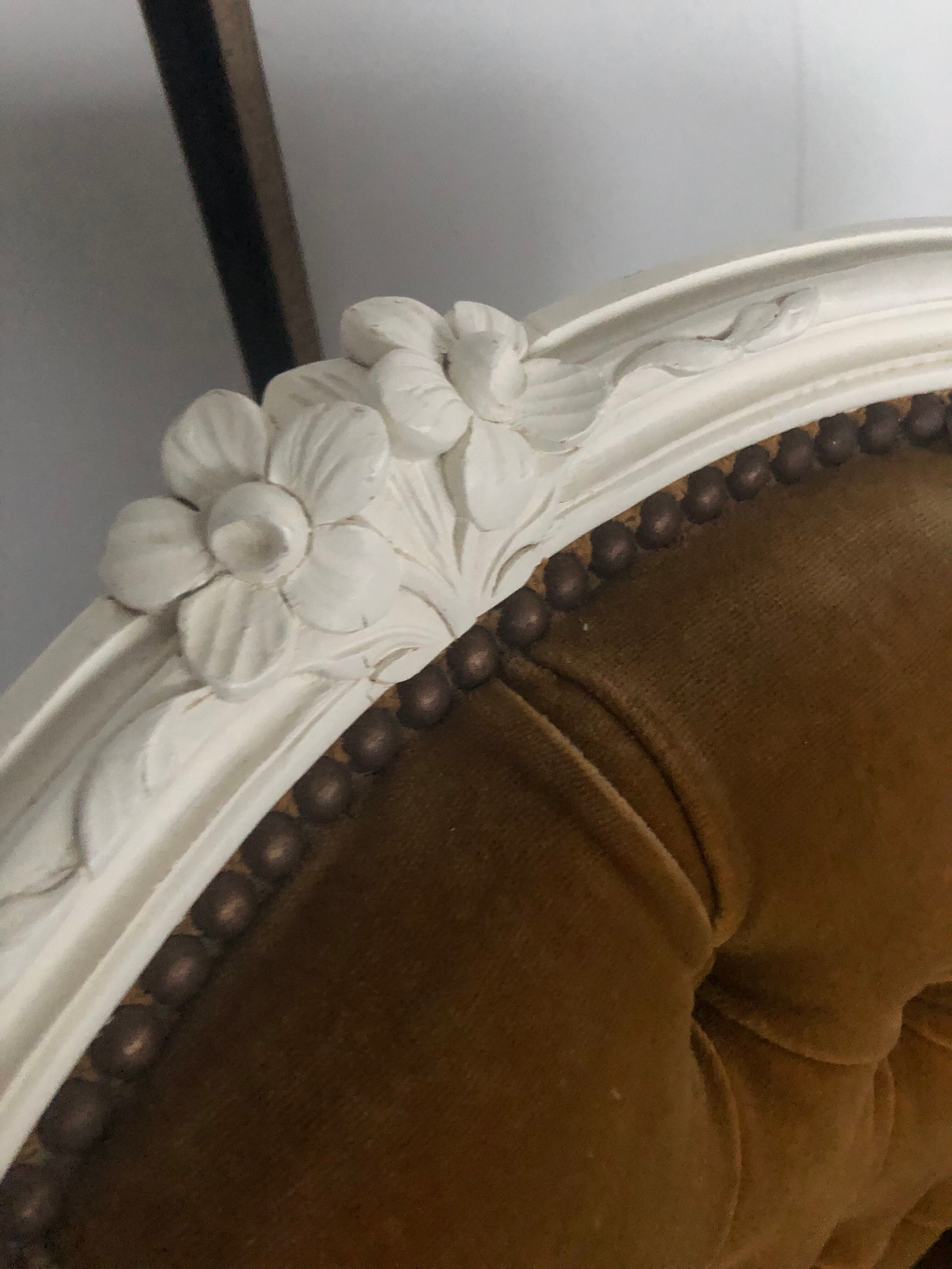 2 mustard yellow Louis XV convertible armchairs