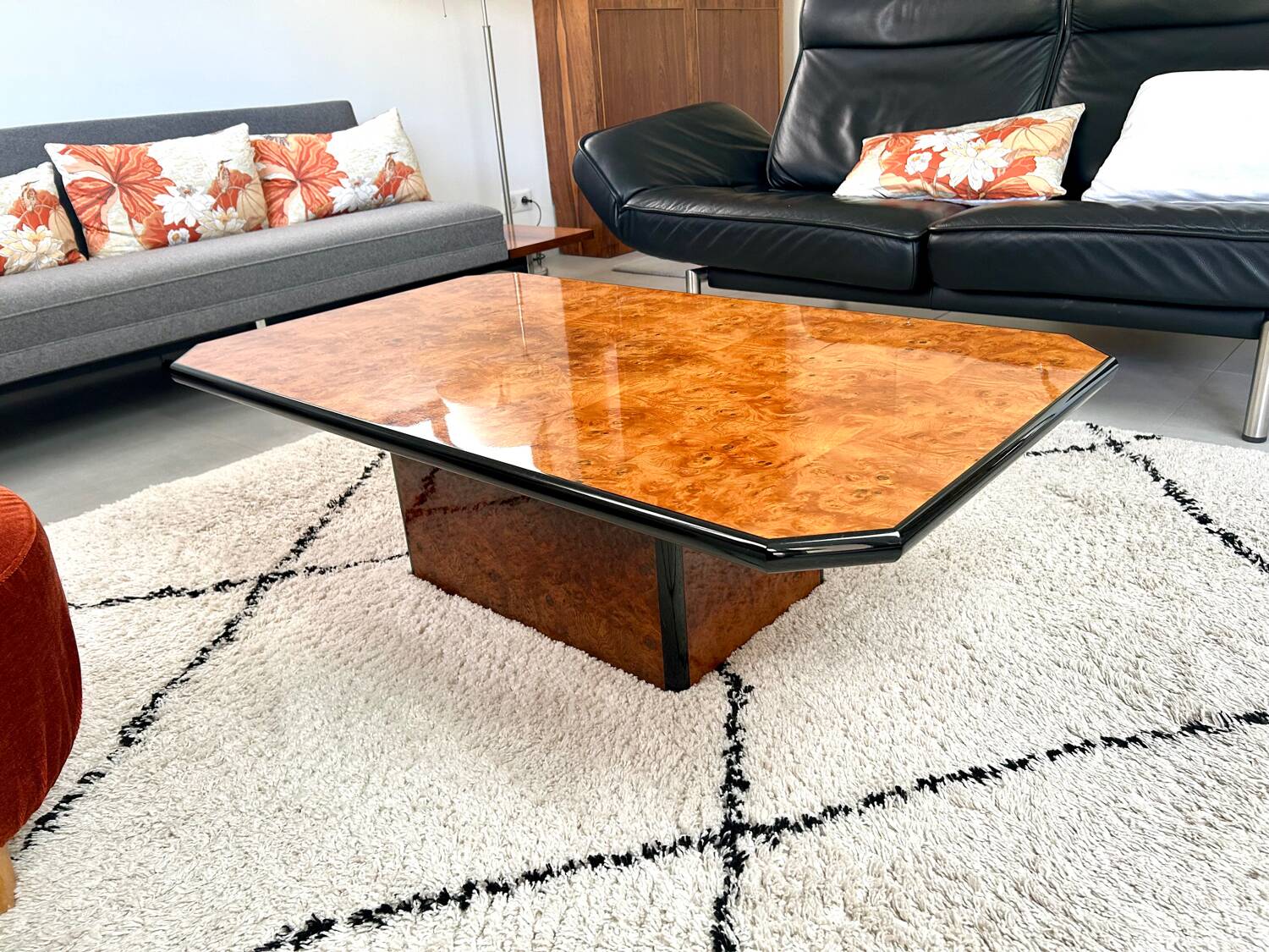 Roche Bobois elm burl coffee table, 1980
