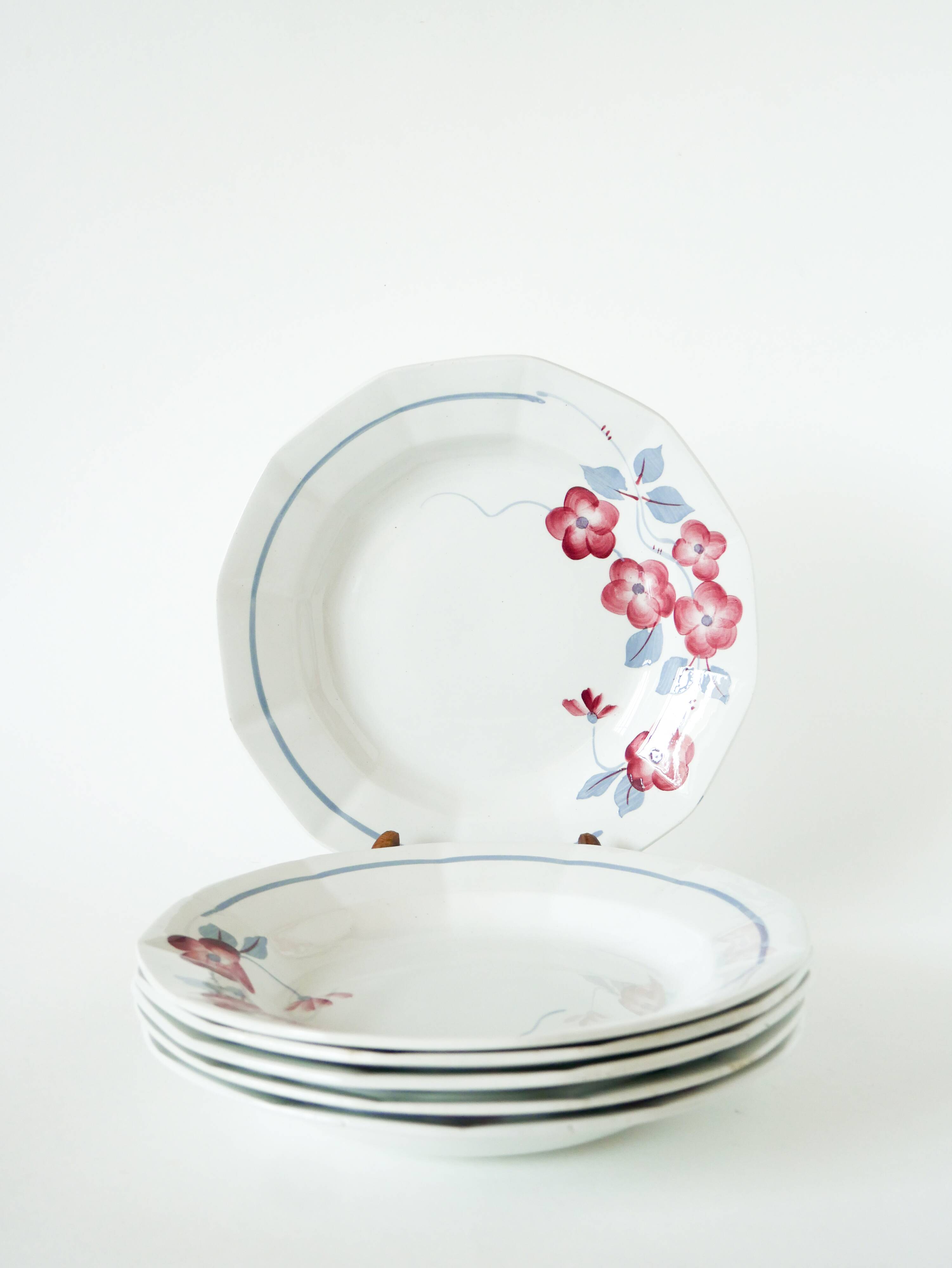 Set of 6 St-Amand soup plates, Spring pattern, 1950