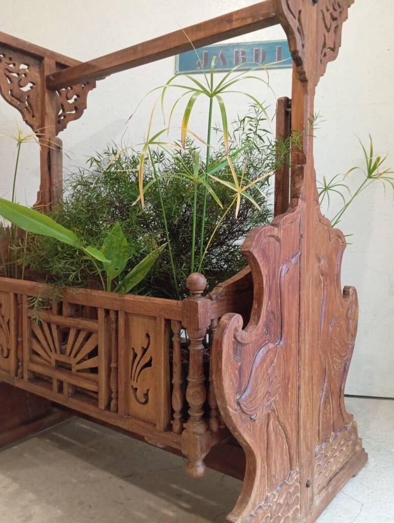 Solid teak carved swing cradle