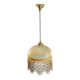 Vintage frosted glass pendant light with beaded fringes - Art Deco lamp