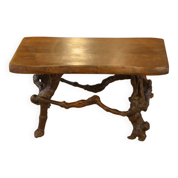 Table d’appoint/table basse brutaliste en orme 1950’s