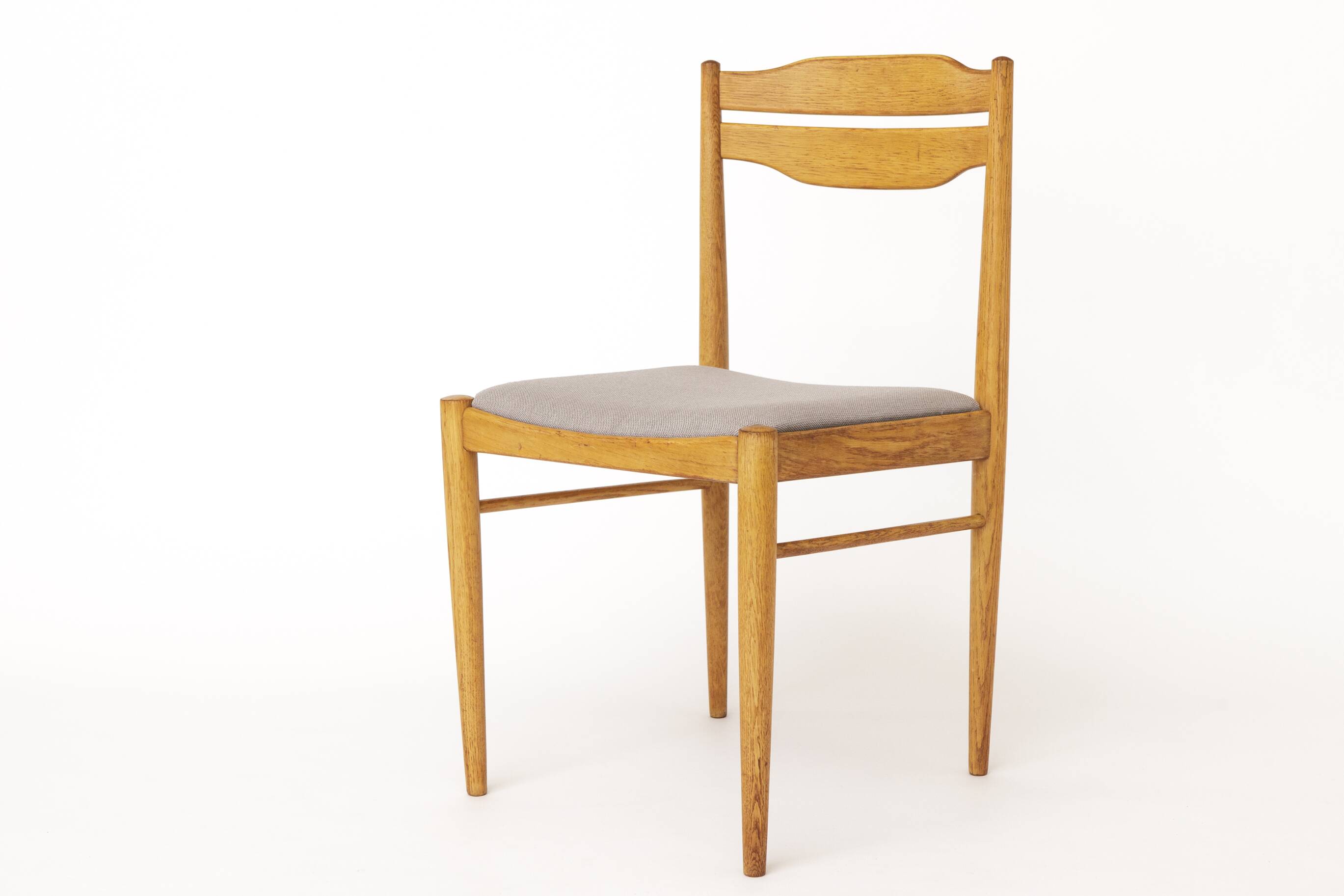 Ensemble de 6 chaises de salle à manger vintage des années 1970, chaises en hêtre et teck, milieu du siècle.