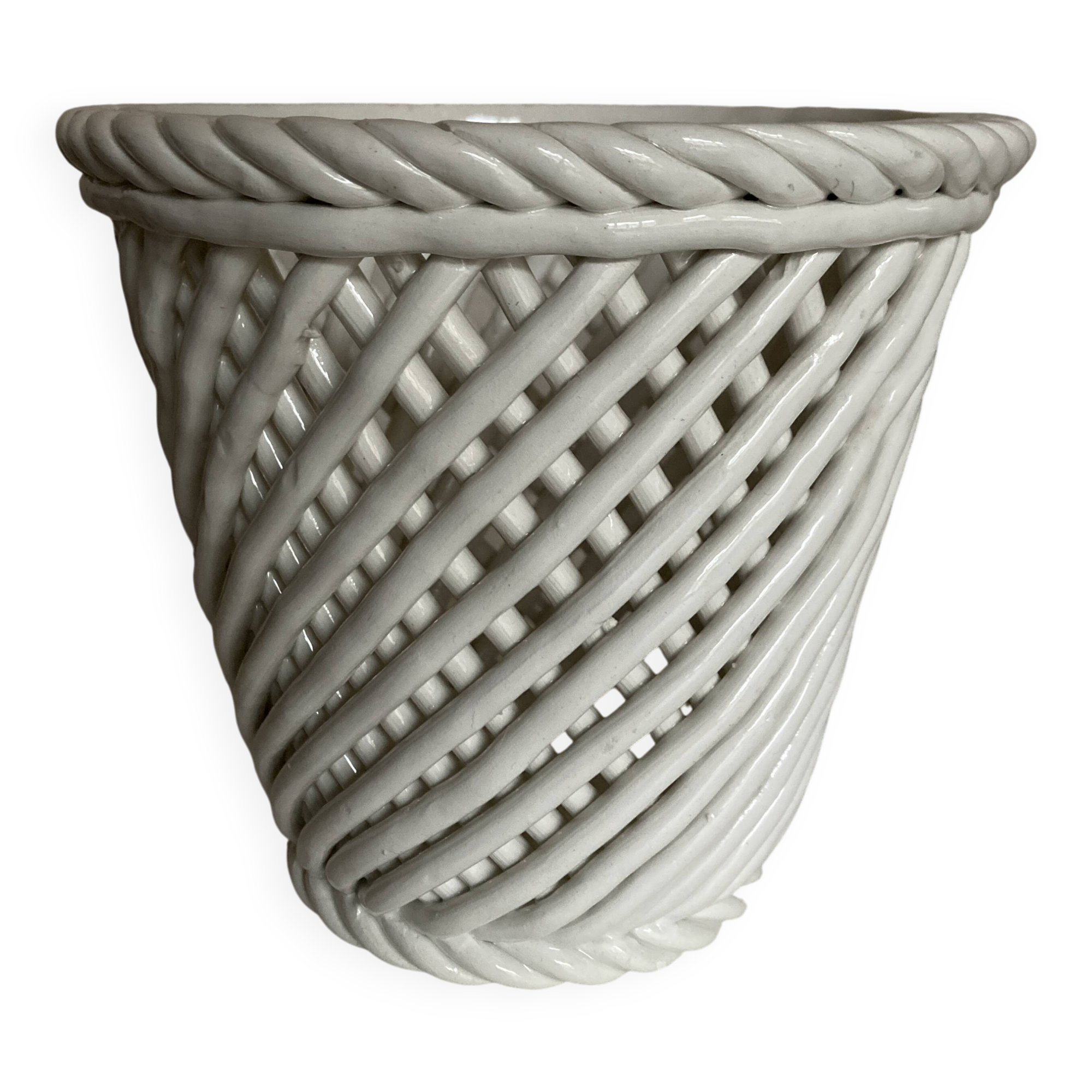 Cache pot XXL céramique tressée de Bassano 1960 numéroté travail italien